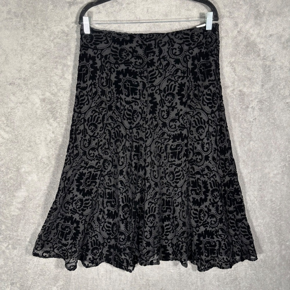 Jones‎ New York A-Line Midi Skirt Size 10 Black Velvet Burnout Damask Gothic Y2K